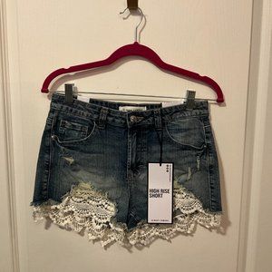 Almost Famous Crochet Lace Jean Shorts High-Rise Size 7